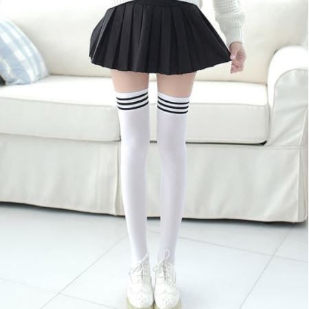 ST-02 overknee socks kaos kaki STOCKING 3 STRIP SEPAHA panjang sepaha over knee