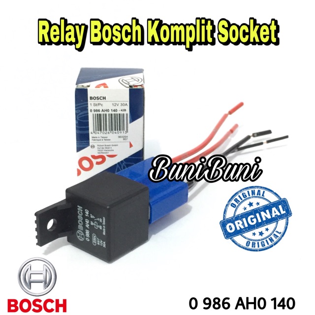 Relay Bosch Original 12V 30A Kaki 4 Komplit Rumah / Socket Relay Bahan Keramik Tahan Panas