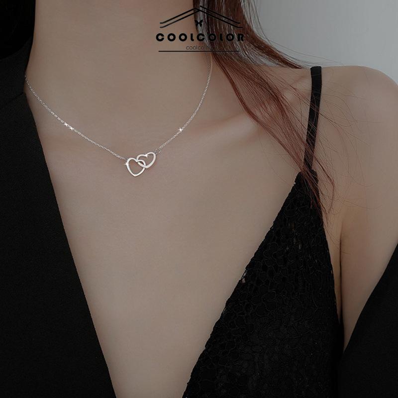 COD❤️kalung Wanita Cinta Ganda Zirkon Perhiasan Hadiah Pesta Fashion Wanita Sederhana Aksesoris simple murah Fashion Ready Stock