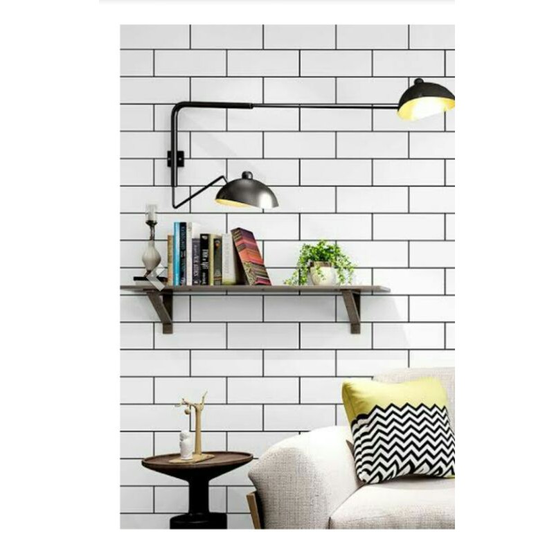 wallpaper dinding motif bata putih list