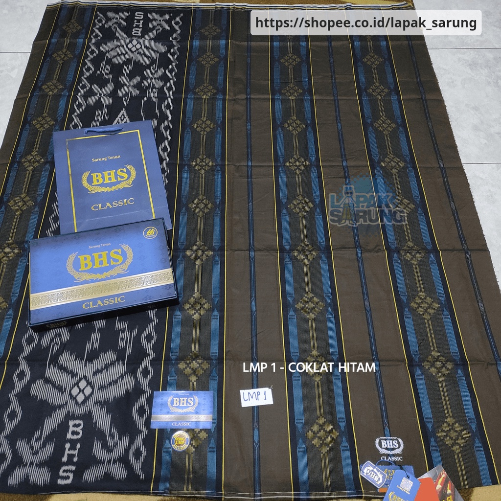 Sarung BHS Classic Gold KWG LMP Kawung Lampion 01 Coklat Hitam