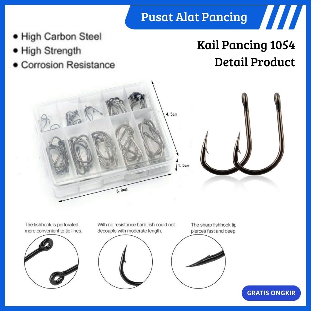 Paket Kail Pacing 1054 Fishing Hook Ten Division No 3-12 Set Mata Kail Pancing Bahan Baja Karbon Dan Stainless Steel