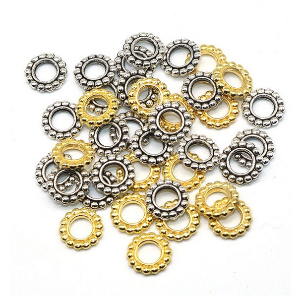 50 Pcs Manik-Manik Roda Warna Silver Dan Emas Ukuran 10mm Untuk Membuat Perhiasan Gelang