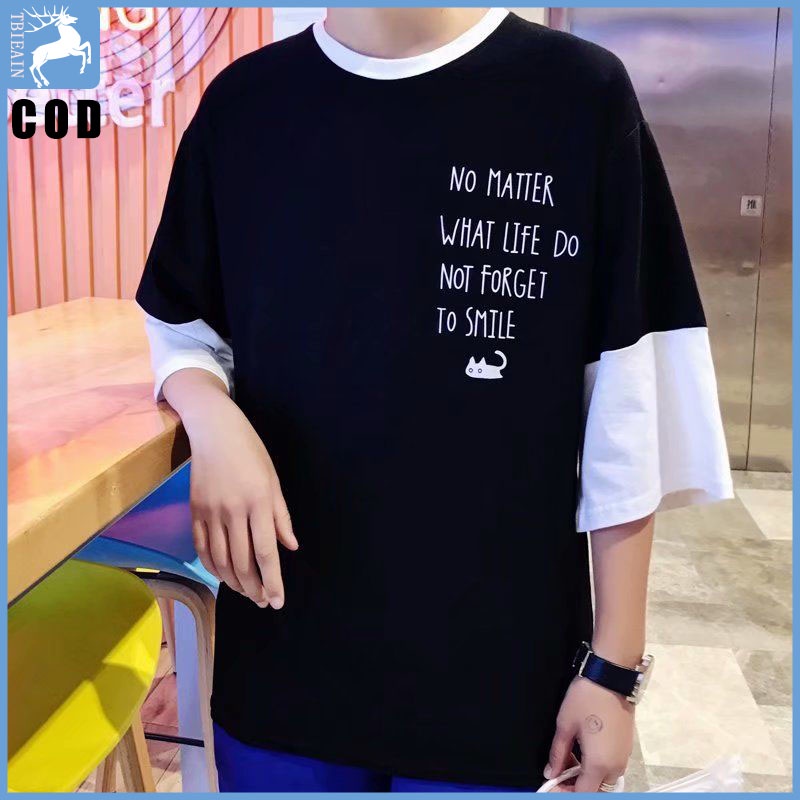 Kaos Pria Fashion Kaos Sablon Korea Sederhana Gaya Jalanan Kaos Besar Lengan Pendek T-Shirt Longgar Atasan Musim Panas Mahasiswa