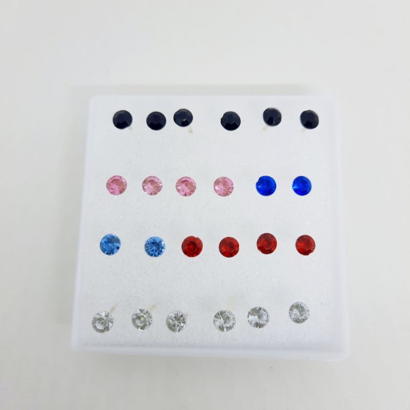 Anting Motif Diamond isi 12 pasang Murmer Kemasan Box Grosir