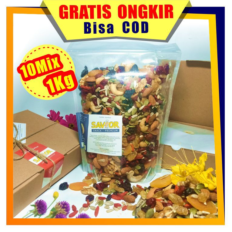 SAVIOR SNACK 1kg CEMILAN KELUARGA SEHAT DENGAN 10 KOMBINASI BAHAN PREMIUM, TRAIL MIX ROASTED & DRIED