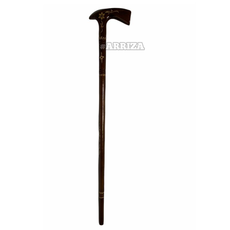 Tongkat Jalan / Tongkat Kaki 1 / Tongkat Orang Tua / Teken Ukir Cukit / Tongkat Ukir Cukit / Alat Bantu Jalan Orang Tua Kayu Jati Asli Model Cangkul