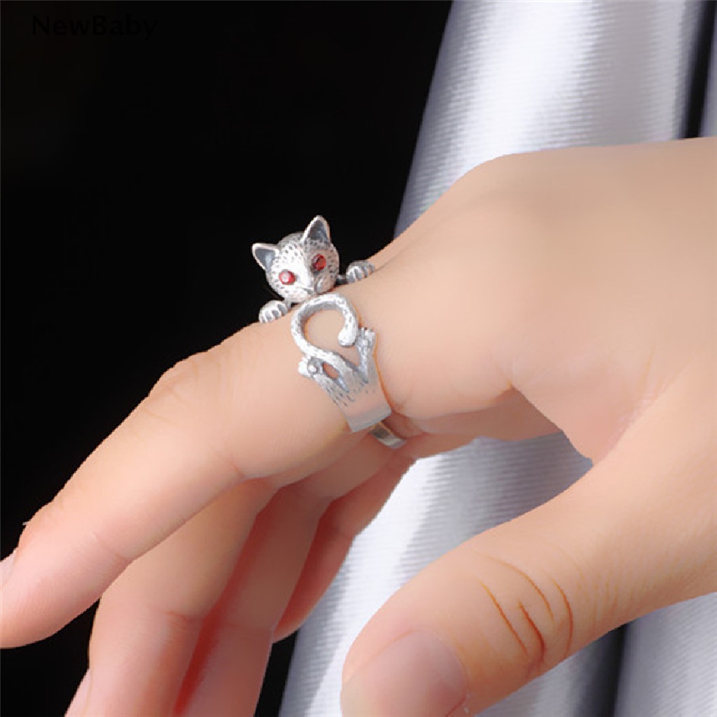 Cincin Knuckle Adjustable Desain Hewan Kucing Gaya Boho Vintage Untuk Wanita