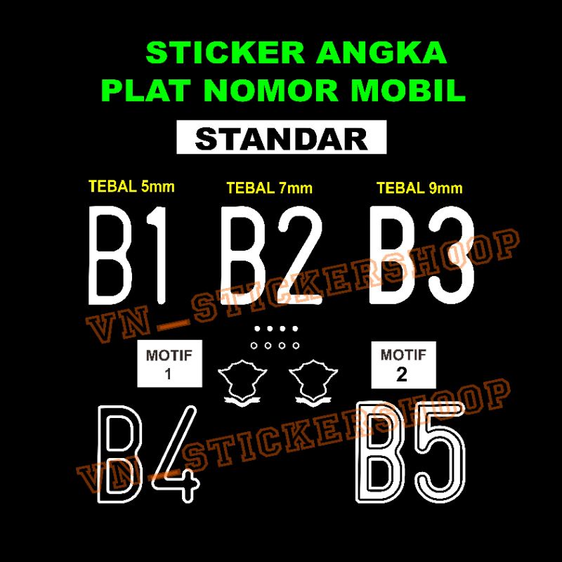 STICKER ANGKA PLAT NOMOR MOBIl ( font lama )