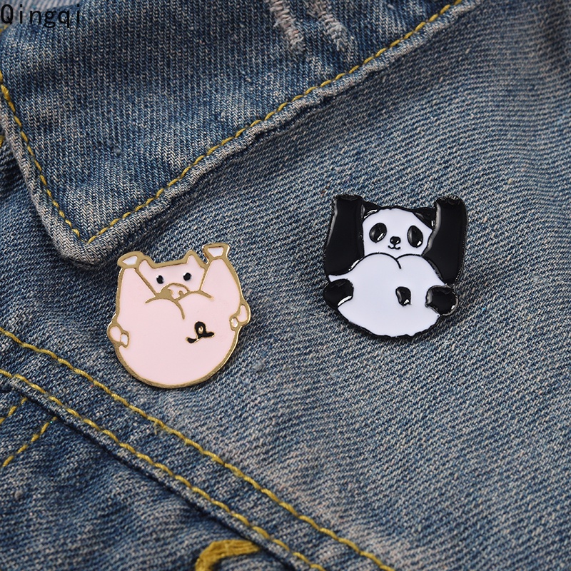 Bros Pin Enamel Desain Kartun Hewan Chibi Pig Panda Untuk Anak