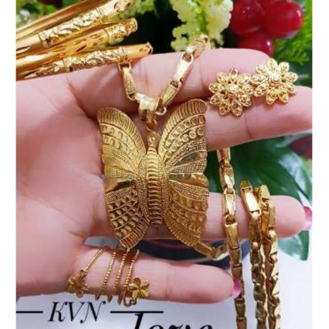 Xuping set perhiasan kalung kupu lapis emas 24k