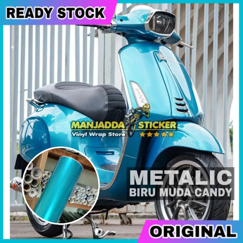 stiker skotlet motor warna biru muda stiker metalic candy