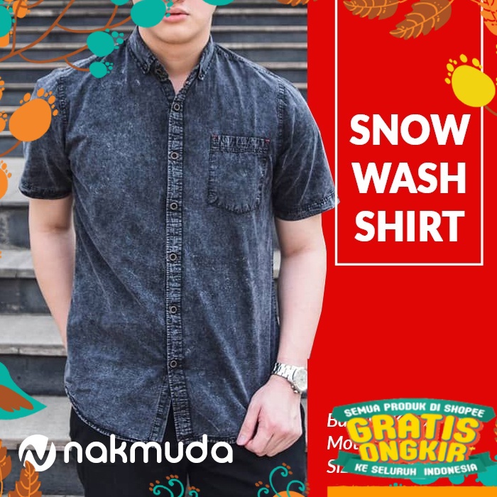 Besar JUmbo 17agustus merdeka / Kemeja Pria Lengan Pendek Hem Motif Jeans Denim Levis Baju Distro Ca