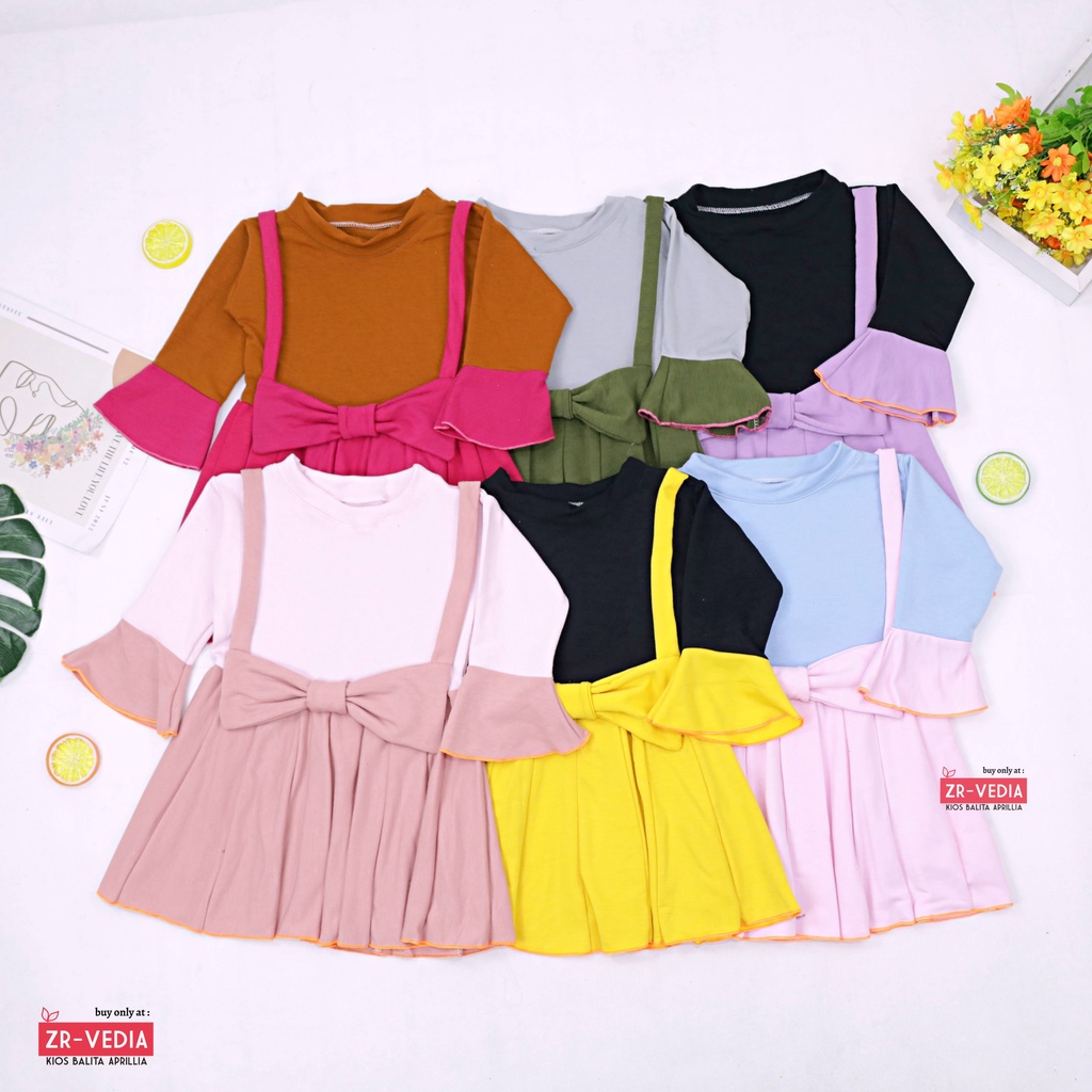 Overall Kirei uk 7-8 Tahun / Dres Lengan Panjang Anak Perempuan Baju Gaun IMPORT Pesta Adem Murah