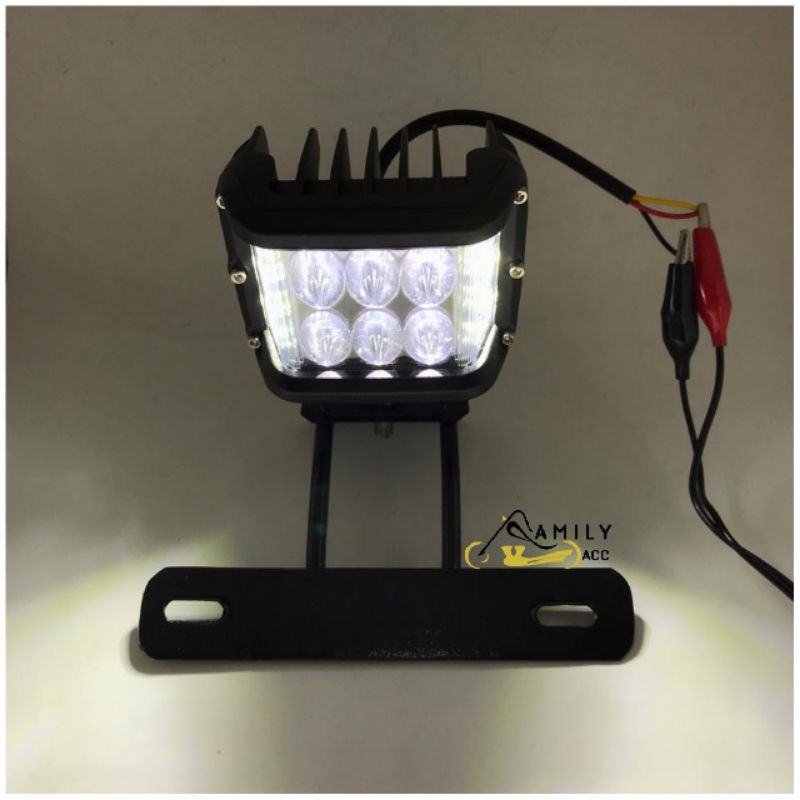 Breket Lampu Dudukan Plat Nopol Rx King + Lampu Tembak Sorot 6 Mata Jumbo 3x3 LED Flash/Kedip