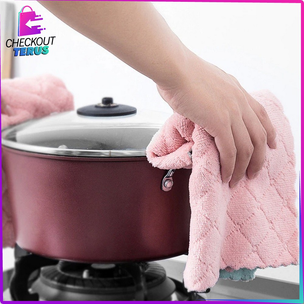 CT C225 Kain Lap Dapur Kain Lap Anti Minyak Bahan Coral Fleece Kain Microfiber Kain Lap Piring Perawatan Rumah Kain Lap