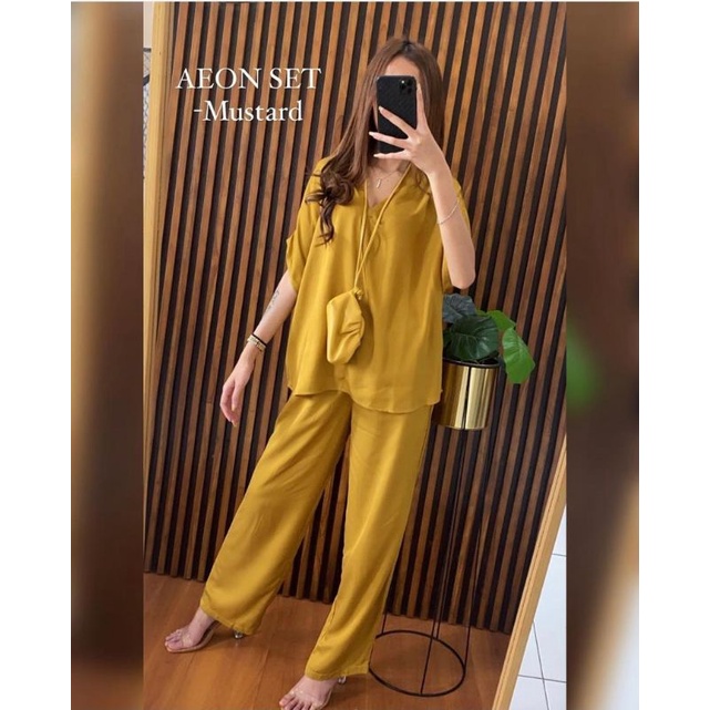 Aeon One Set Wanita Polos / Setelan Lengan Pendek / Baju Tidur / Pajamas