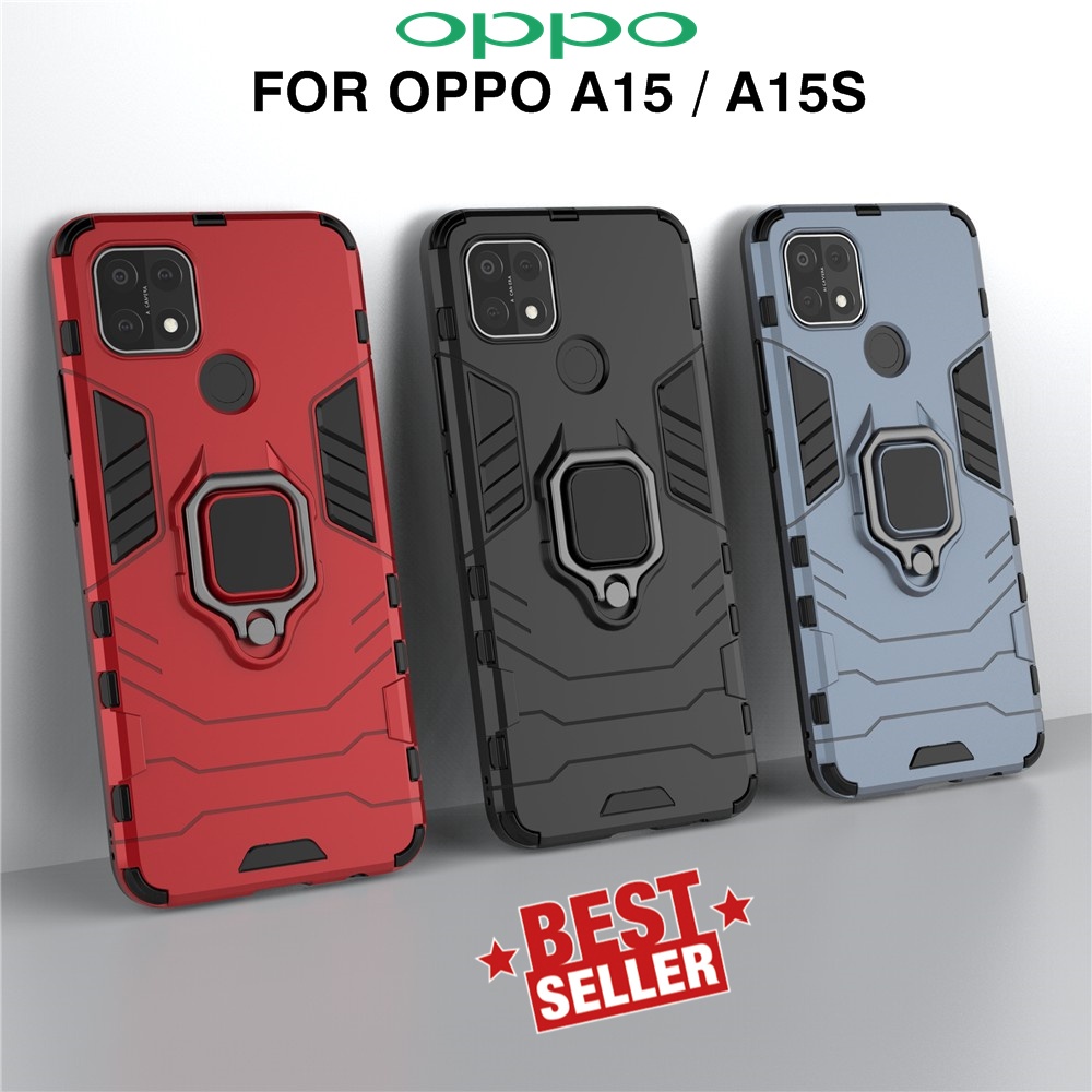 Oppo A15 A15S Transformer Ring Stand Magnetic Holder Hardcase Casing Cover Cowok Armor Casing