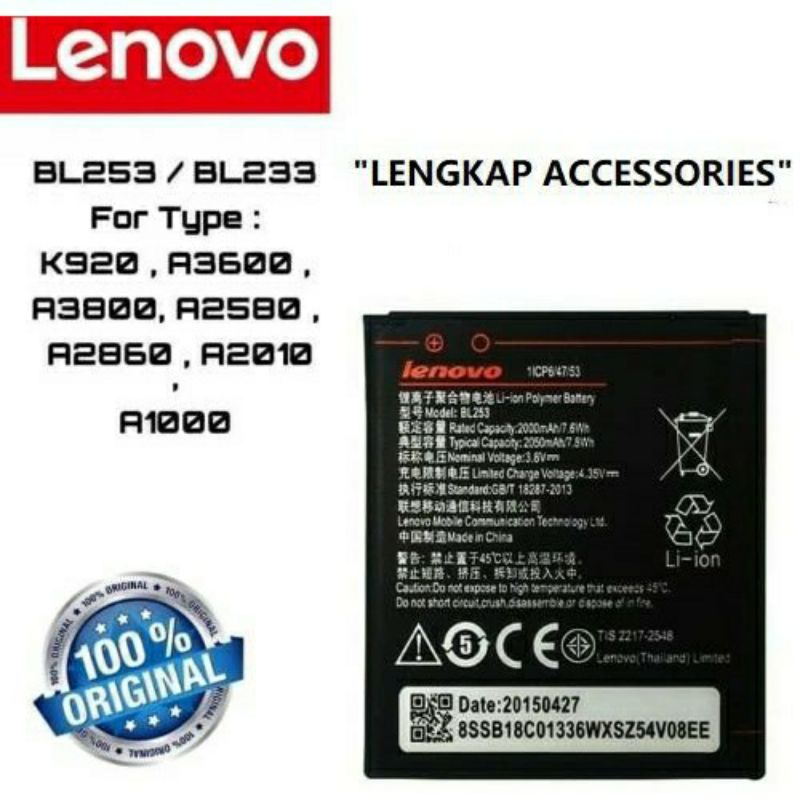 VIGOOZ Batre HP Lenovo A1000 A2010 A2580 A2560 BL-253 Batre Lenovo A1000 A2010 baterai HP Lenovo