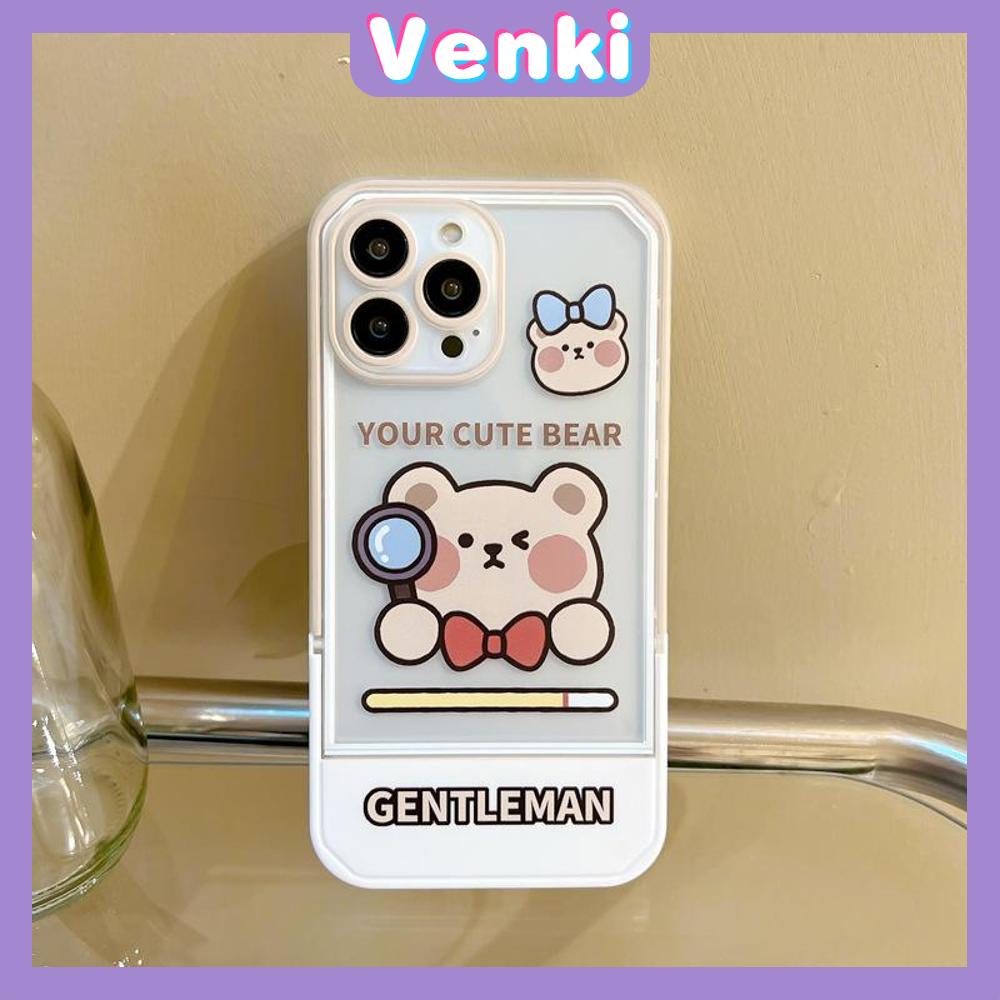 iPhone Case Acrylic Invisible Folding Stand Silicone Soft Case Airbag Shockproof Camera Cover Bear Cute Cartoon Compatible For iPhone 11 Pro Max 13 Pro Max 12 Pro Max 7Plus XS Max