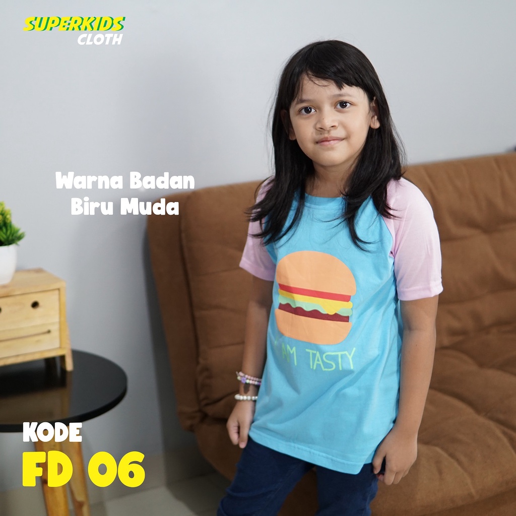 BAJU ANAK PEREMPUAN / KAOS ANAK PEREMPUAN / PAKAIAN ANAK CEWEK KAOS ANAK PEREMPUAN LENGAN PENDEK BURGER ECER GROSIR SUPERKIDS CLOTH 1 - 11 TAHUN