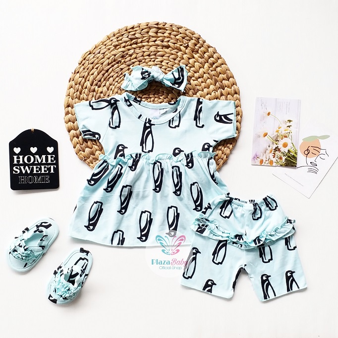 Plazababyku MX MEDDIE SET SANDAL setelan bayi motif bunga yang lucu free headband + sandal