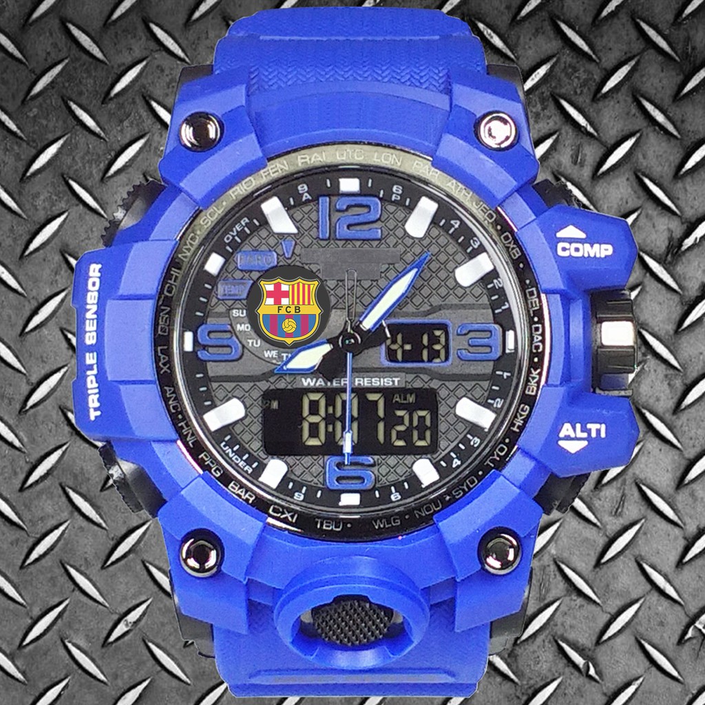 (Istimewa Bossque) Jam BARCELONA Double Time Full Biru (Exclusive)