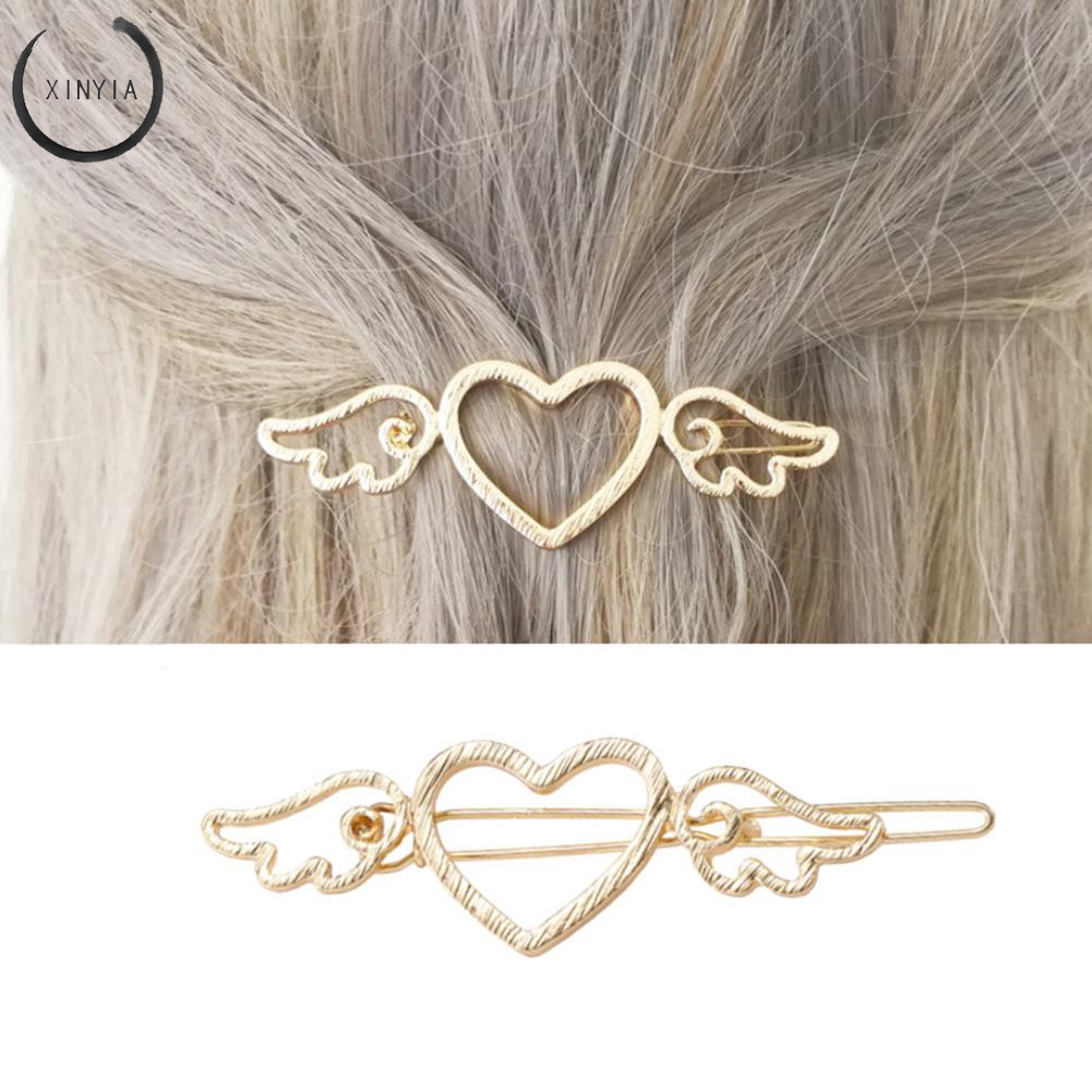 Jepit Rambut Model Sayap Malaikat Hollow Bahan Alloy Gaya Vintage untuk Wanita