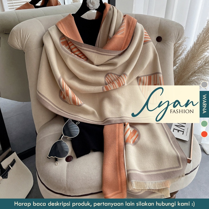 Syal &quot;Karenia&quot; 65 x 180 Motif &quot;Hati&quot; yang mewah, Bahan High Grade Cashmere Immitation