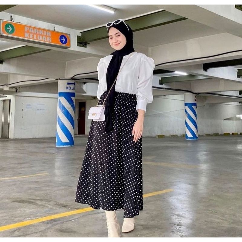 rok Polka / rok panjang wanita motif polkadot / rok maxi