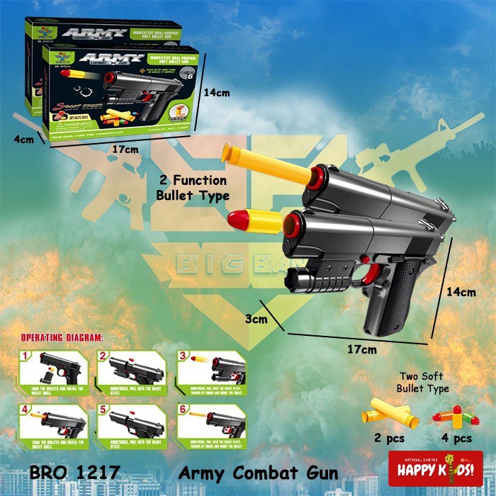 PROMO COMBAT GUN PISTOL PISTOLAN NERF TEMBAK TEMBAKAN PELURU BUSA MAINAN ANAK BIGBANG BRO1217
