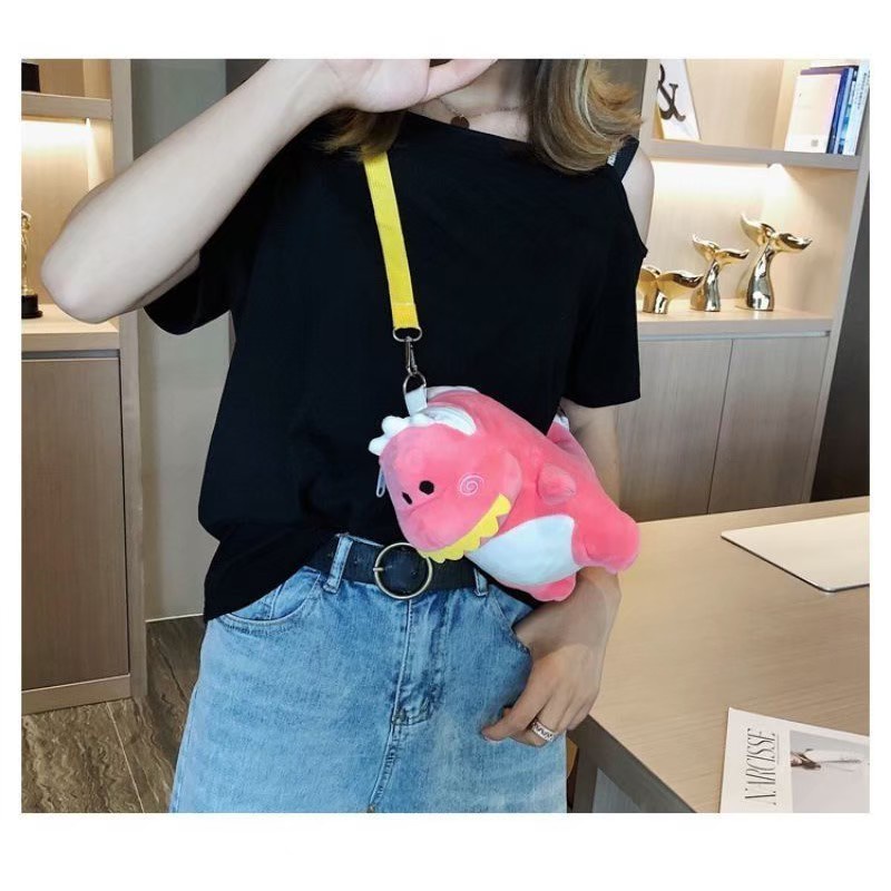 Tas Selempang Boneka Karakter Dinosaurus Kartun Bahan Plush Tas Selempang hp tas mini