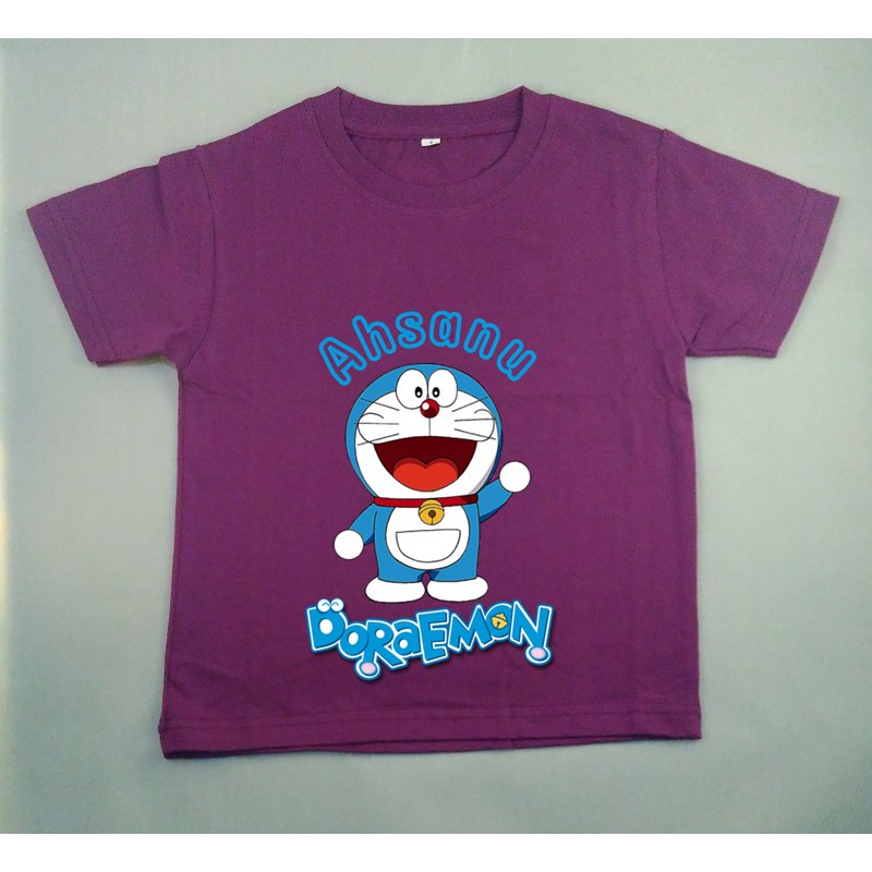 Kaos Anak Custom Karakter Doraemon - Ungu Tua-  Bisa request gambar  dan  tulisan/nama bebas