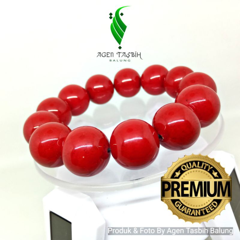 Gelang Batu Marjan Merah Jumbo 18mm, Asli Coral Marjan Merah ORIGINAL!!