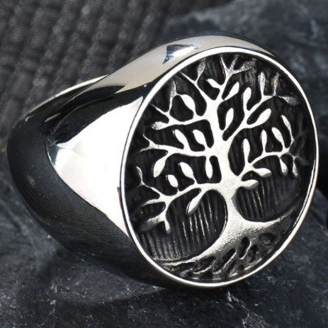 SEUSUK Cincin Gaya Gothic Punk Vintage Motif Pohon Kehidupan untuk Pria COD