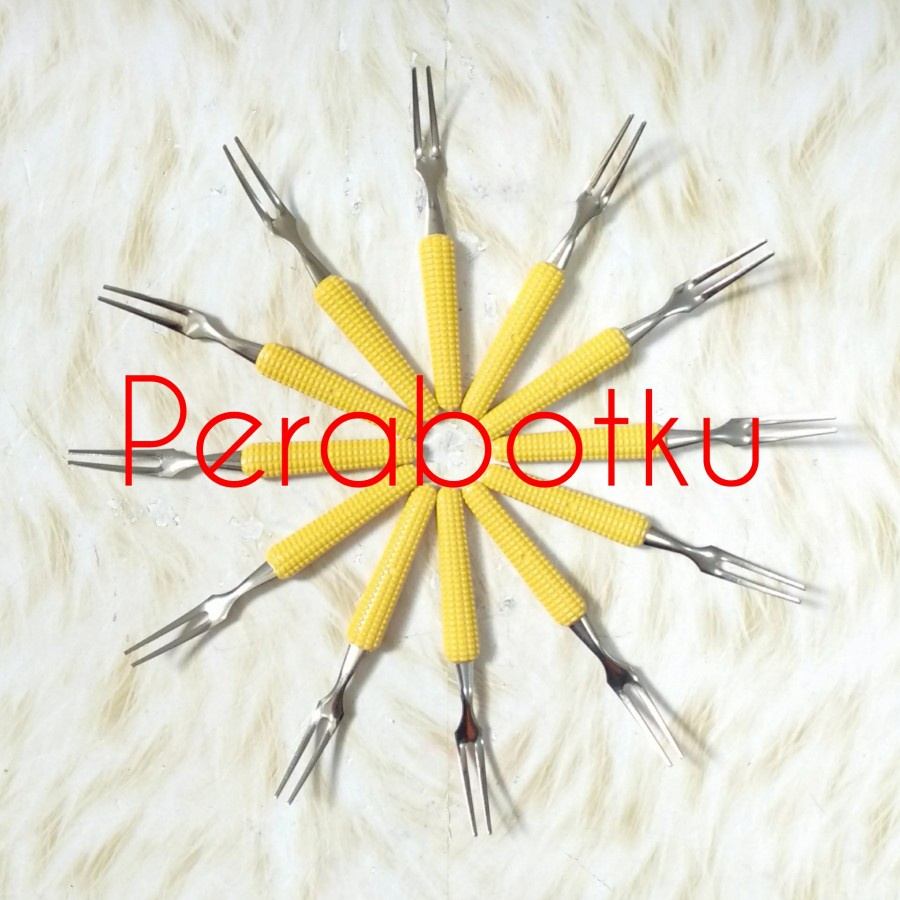 Garpu Kue Motif Jagung 12 Pcs / Garpu Kecil Lucu / Garpu Stenlis