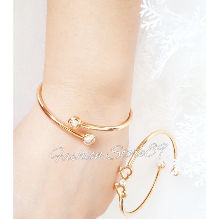 Gelang Bangle Double Love Permata Flexibel 2 Sisi Multifungsi perhiasan lapis emas 18k Impor Yaxiya Xuping Gelang Bangle Free size bahan Elastis