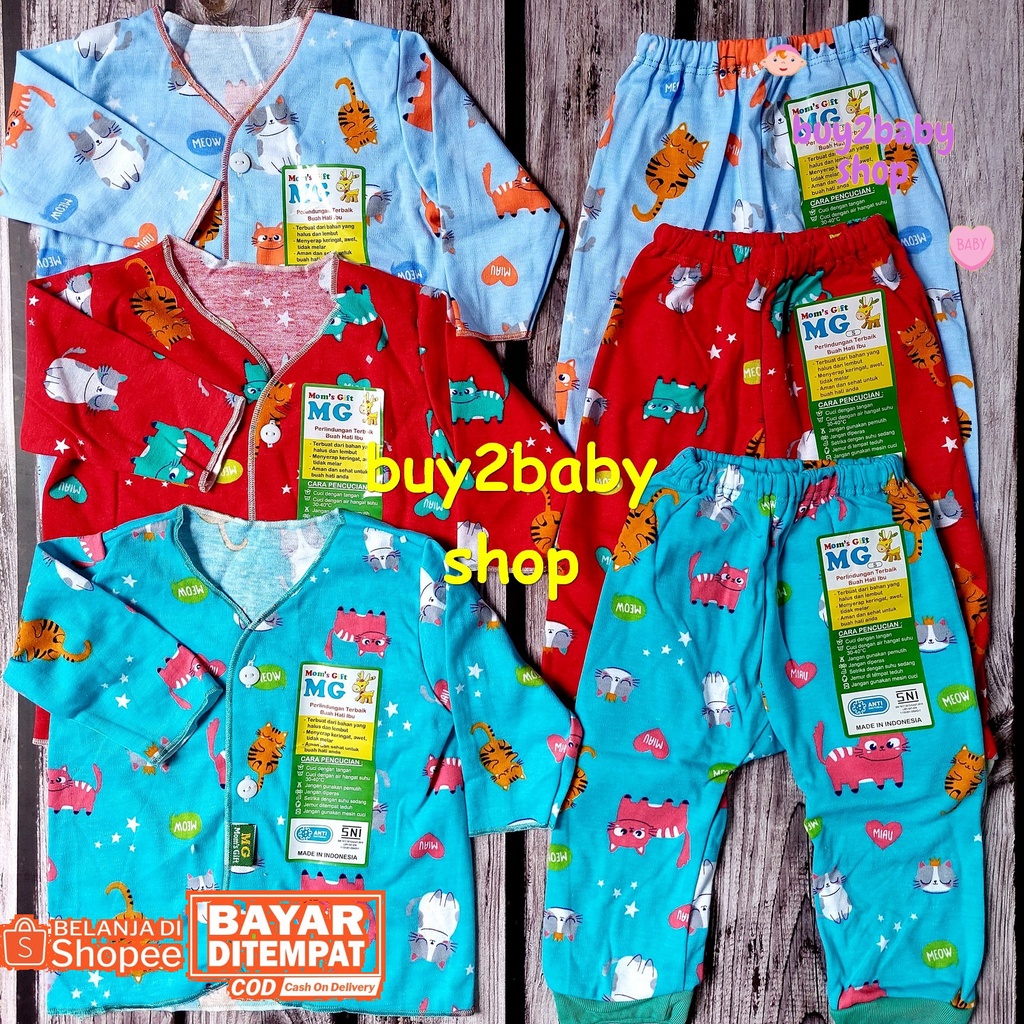 Baju bayi setelan piyama panjang celana panjang warna motif Moms Gift usia 3-6 Bulan 3 Setelan