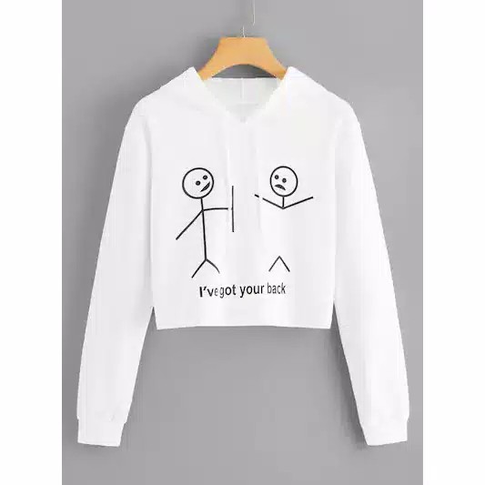 Hoodie Sweater Wanita Crop Lengan Panjang Atasan Hodie Print I've Got Your Back Cantik, Murah