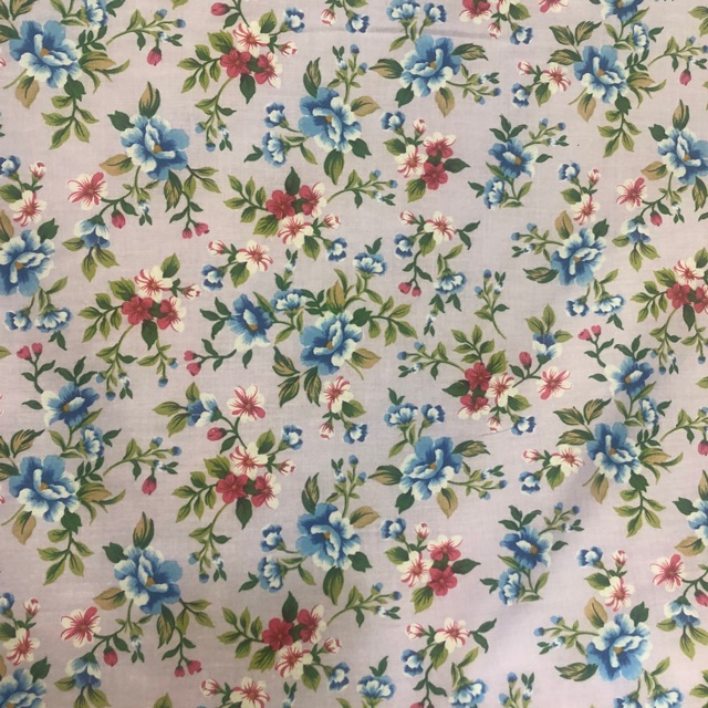 Kain katun Jepang motif bunga warna biru muda