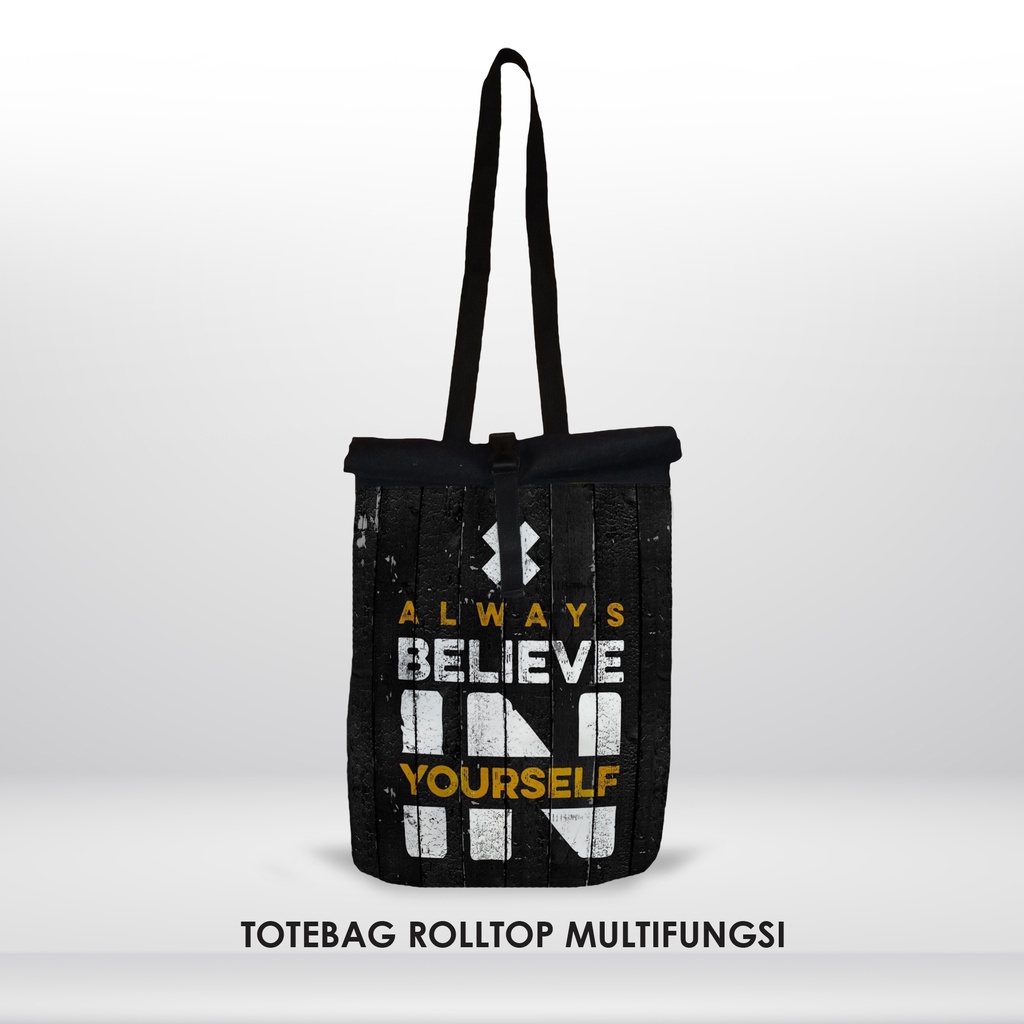 Totebag Ransel Multifungsi Rolltop Tas Pria Wanita Stylish Printing Motif Hitam Simple