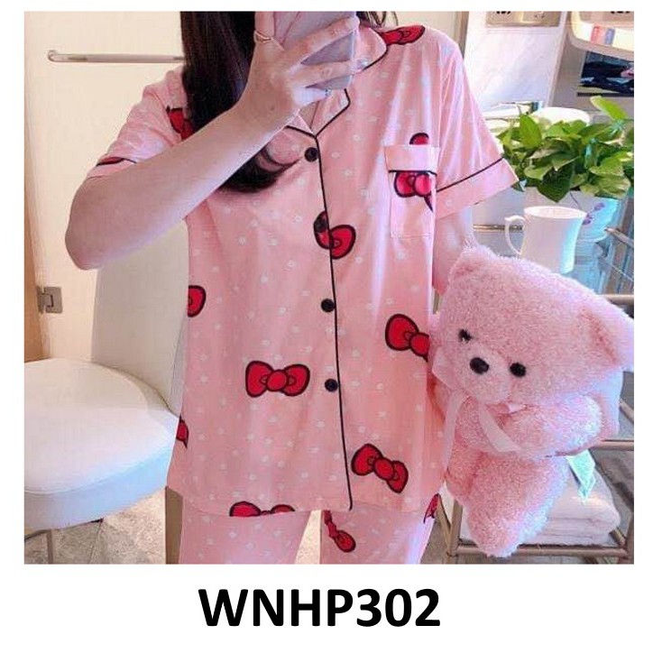 Baju Tidur Wanita Kancing Depan Celana Pendek Motif