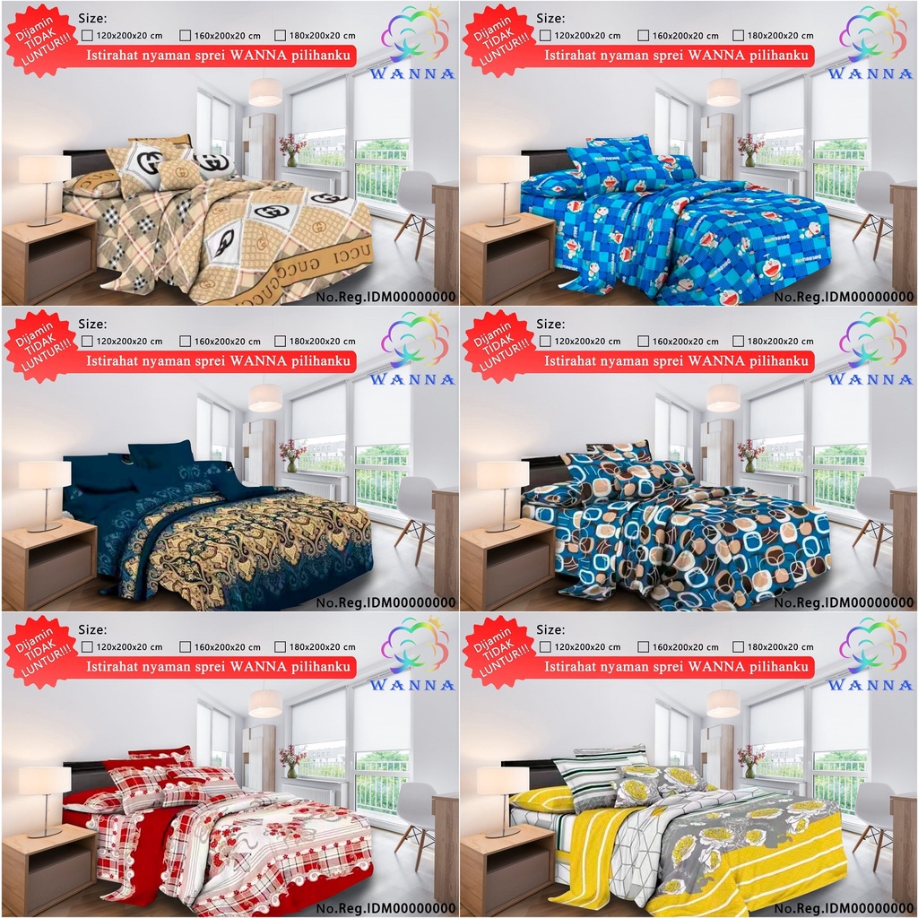 COD MURAH Sprei Berkualitas Bahan Lembut Adem Tidak Luntur Seprai Sprai Seperai Merk WANNA