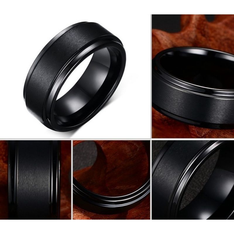 Cincin Bahan Tungsten Carbide Matte Warna Hitam Murni untuk Pria