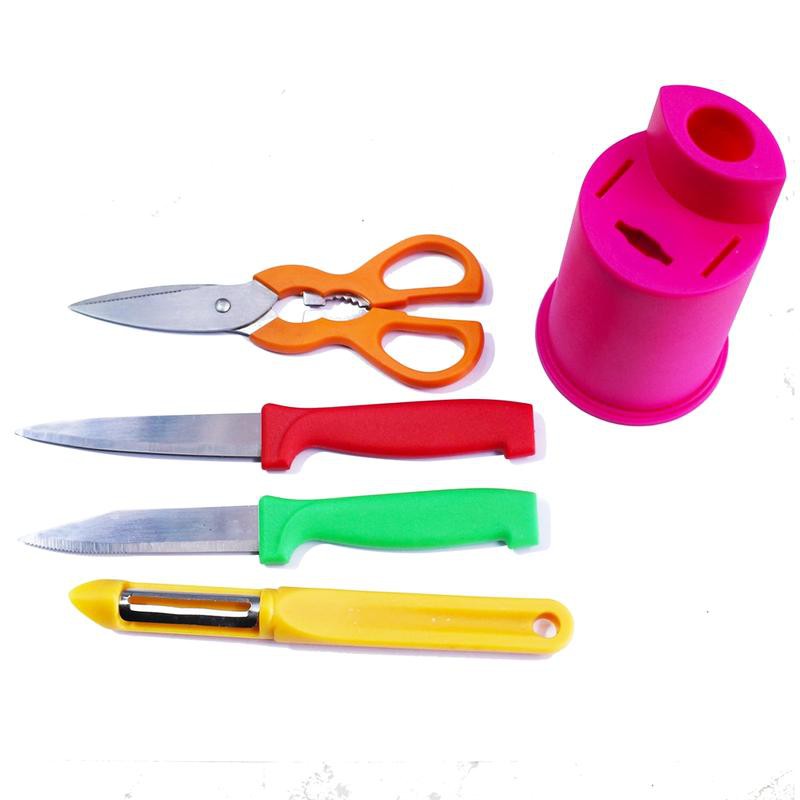 Pisau Set / Fruit Knife Set 5 pcs + Rak Plastik Bulat - Random Color