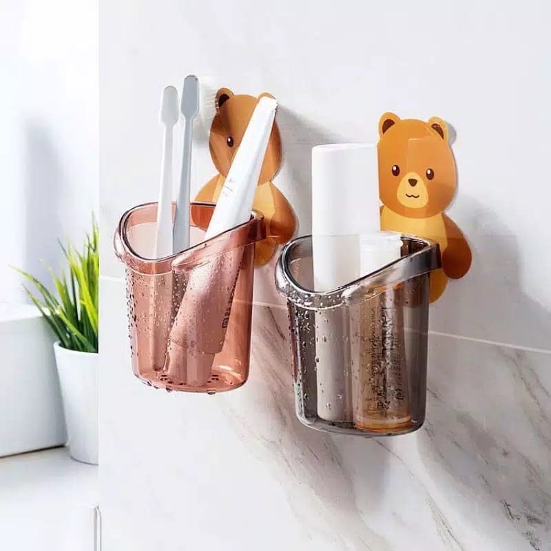 Holder Bear Tempat Sikat Gigi Tempel Dinding Kamar Mandi Odol Brush On Sabun Rak Anak Lucu Karakter