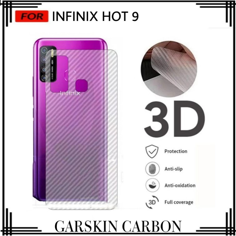 GARSKIN INFINIX HOT 9 SKIN HANDPHONE CARBON 3D ANTI GORES BELAKANG