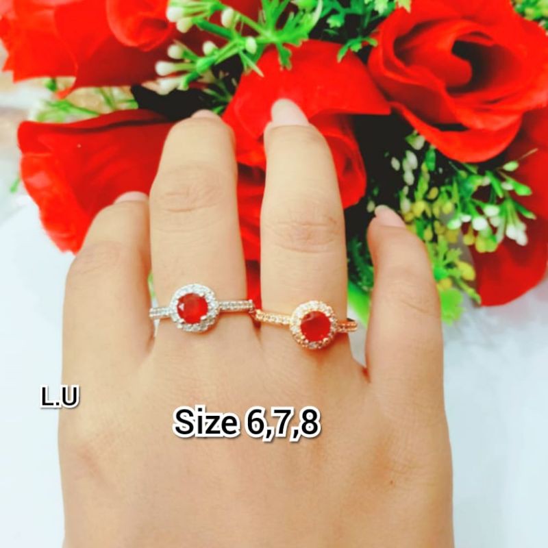 [BAYAR DITEMPAT] CINCIN WANITA TITANIUM MOTIF PERMATA MATA MERAH BANYAK PILIHAN MODEL DAN BENTUK NYA