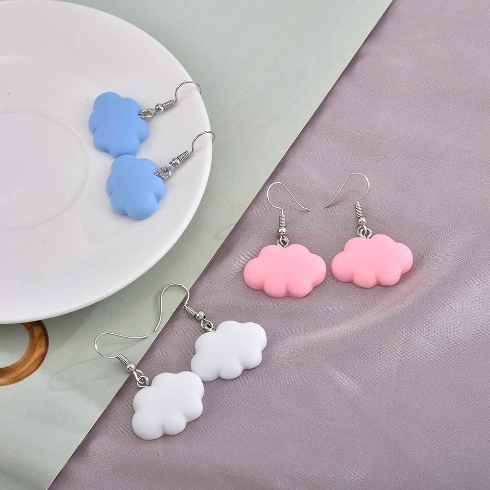 Anting Liontin Panjang Desain Kartun Awan Gaya Simple Untuk Wanita