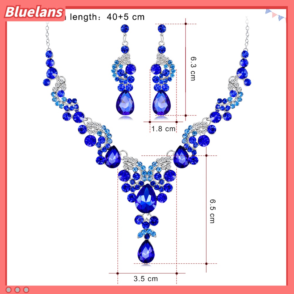 Set Perhiasan Kalung Anting Berlian Imitasi Bentuk Tetesan Air Untuk Pernikahan